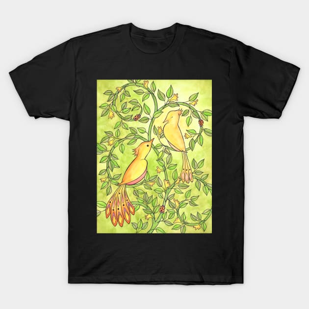 Budding Bird Romance T-Shirt by crookedlittlestudio